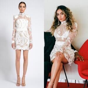 Zhivago Raise Your Hand Mini Dress Embroidered White Floral Embellished Size XS